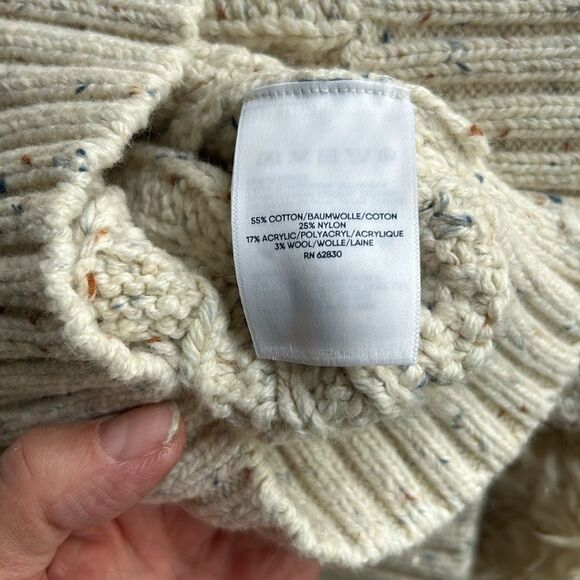 Land's End Cotton Blend Aran Cable Crew Neck Sweater Ivory Tweed Heavy XL Tall - Picture 10 of 14